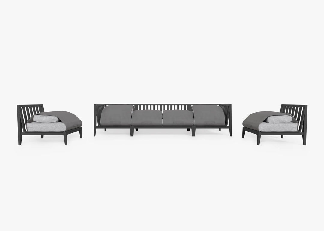 Outer Charcoal Aluminum Outdoor Sofa with Armless Chairs - 6 Seat