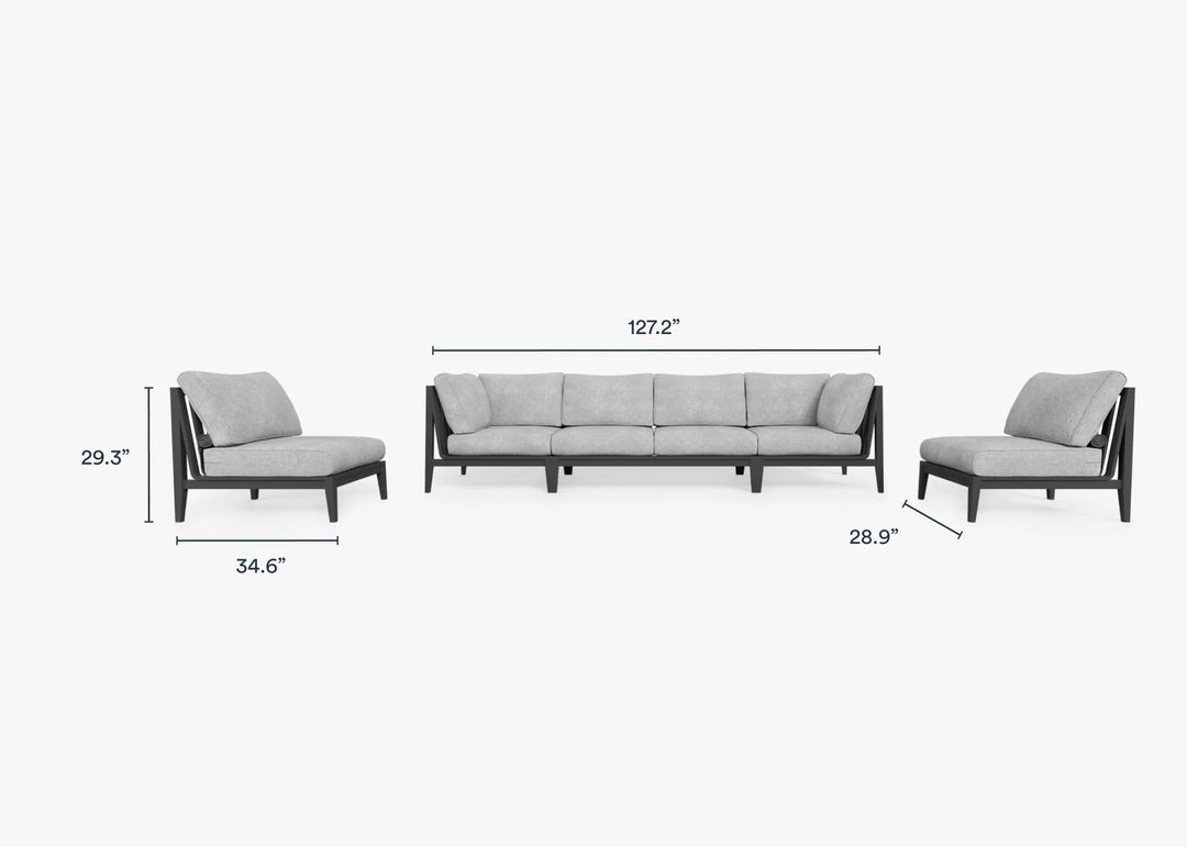 Outer Charcoal Aluminum Outdoor Sofa with Armless Chairs - 6 Seat