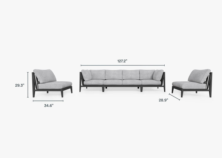 Outer Charcoal Aluminum Outdoor Sofa with Armless Chairs - 6 Seat