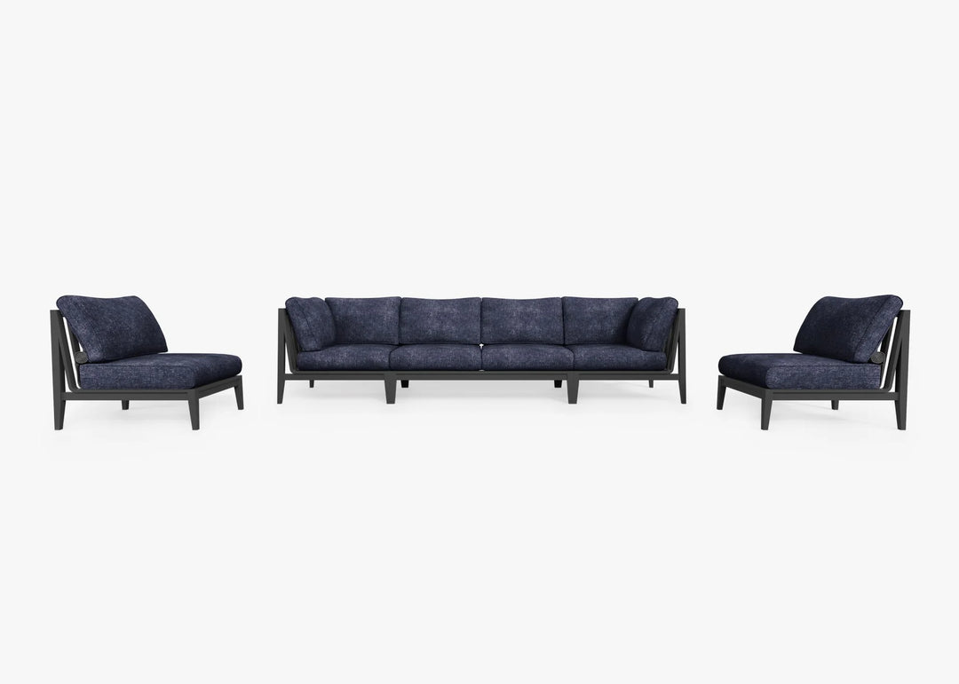 Outer Charcoal Aluminum Outdoor Sofa with Armless Chairs - 6 Seat