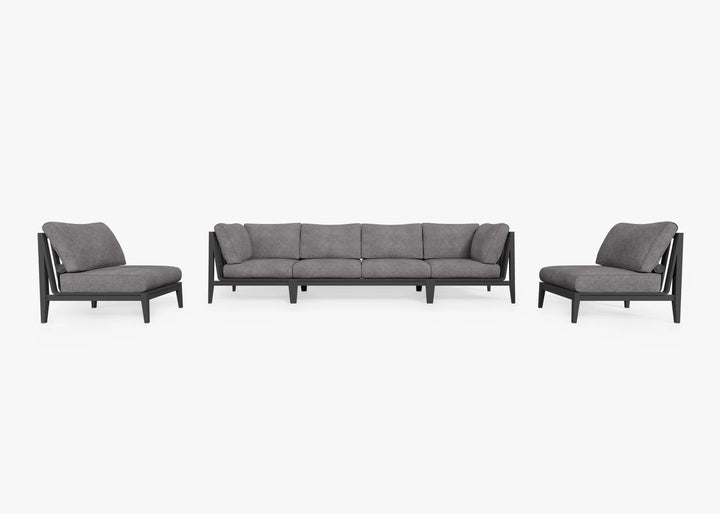 Outer Charcoal Aluminum Outdoor Sofa with Armless Chairs - 6 Seat