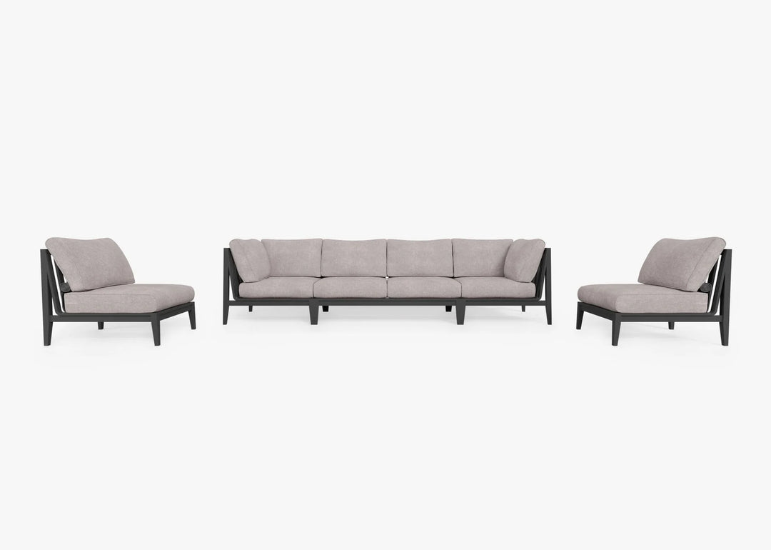 Outer Charcoal Aluminum Outdoor Sofa with Armless Chairs - 6 Seat