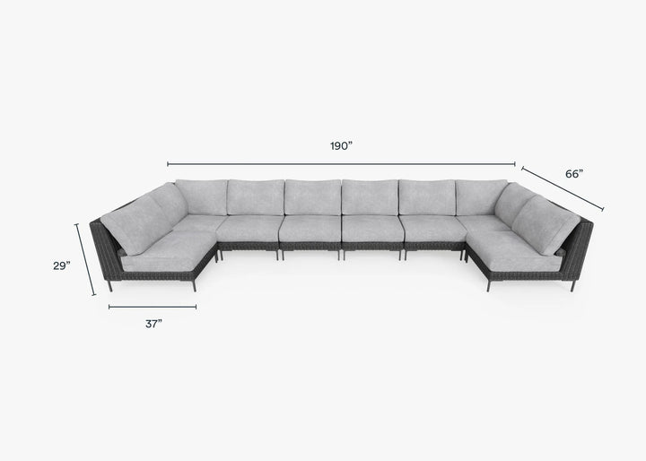 Outer Black Wicker Outdoor 8-Seat U-Sectional
