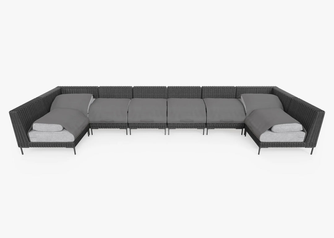 Outer Black Wicker Outdoor 8-Seat U-Sectional