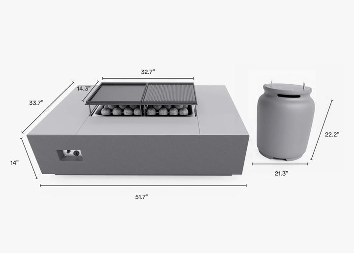 Outer Concrete Fire Pit Table Cooking Set + Propane Tank Cover - Rectangular