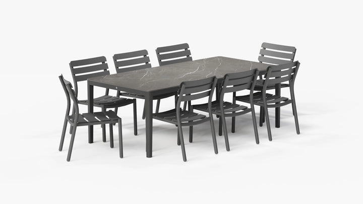OuterStone Outdoor Dining Table + 8 595 Dining Armless Chairs