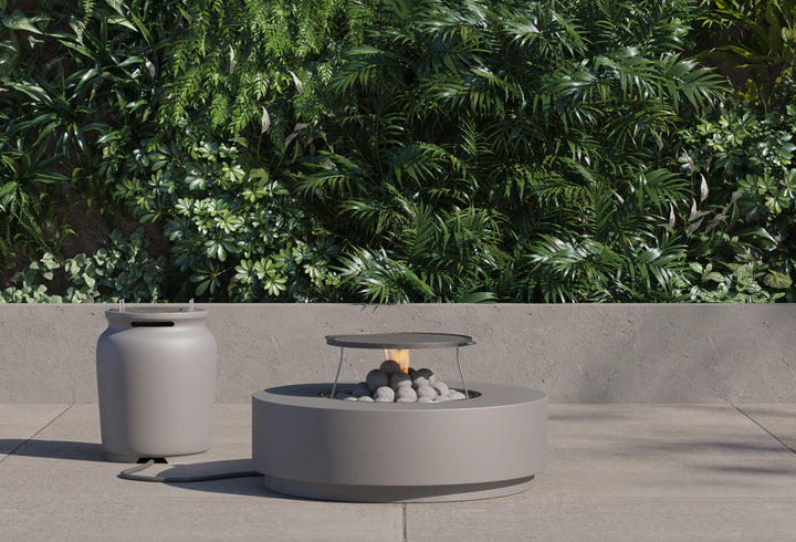 Outer Round Concrete Fire Pit Table Cooking Set + Propane Tank Cover
