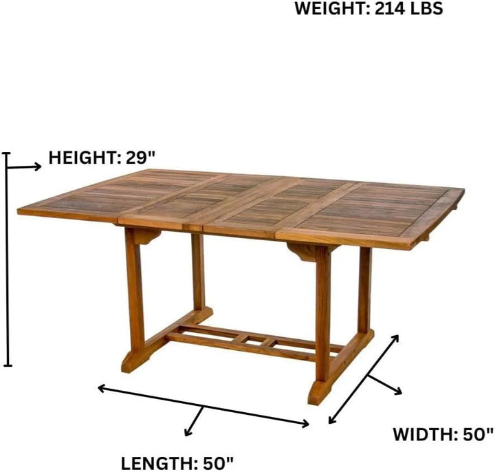 All Things Cedar 9-Piece Teak Butterfly Extension Table & Folding Chair Set – Red Cushions