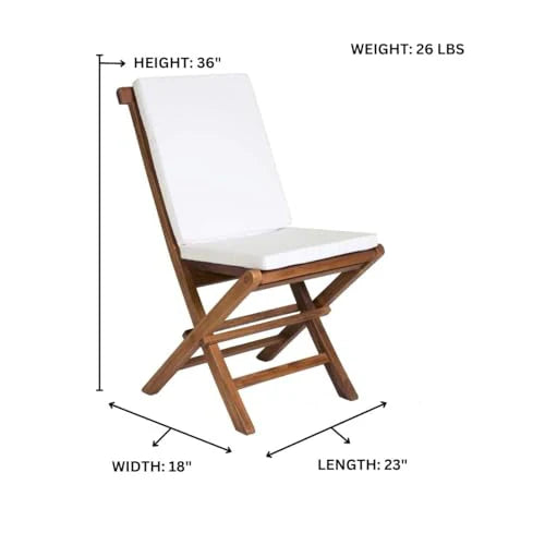 All Things Cedar 9-Piece Teak Butterfly Extension Table & Folding Chair Set – White Cushions