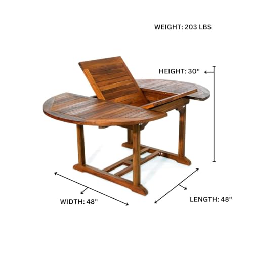 All Things Cedar 5-Piece Teak Oval Extension Table & Dining Chair Set – White Cushions