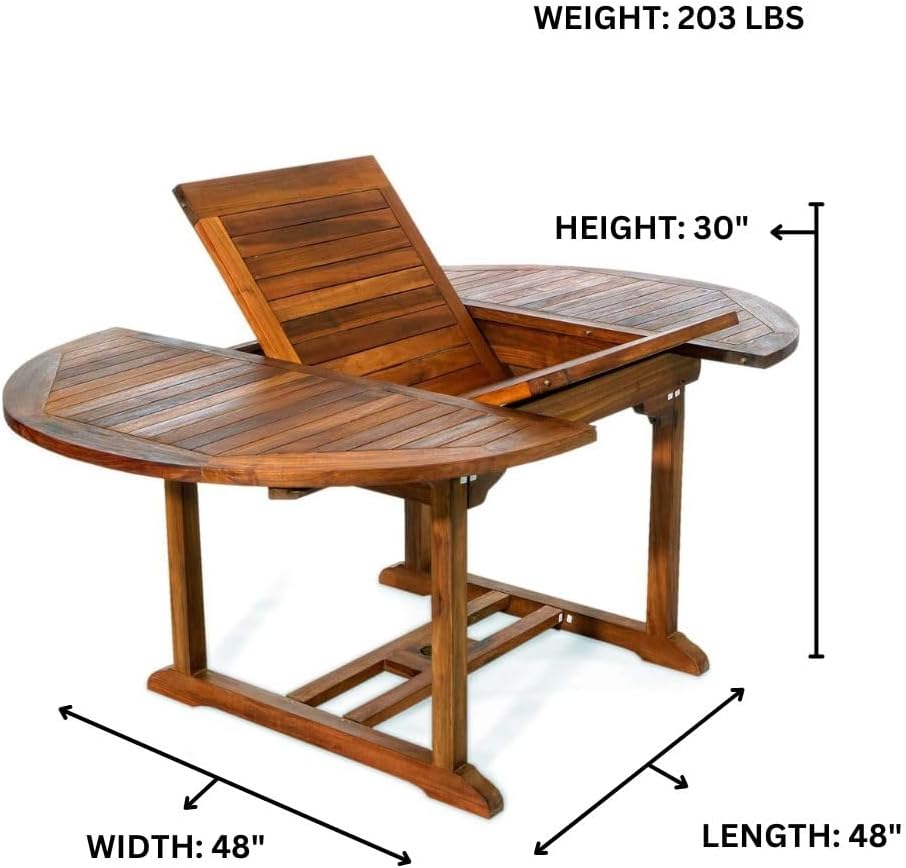 All Things Cedar 7-Piece Teak Oval Extension Table & Folding Chair Set