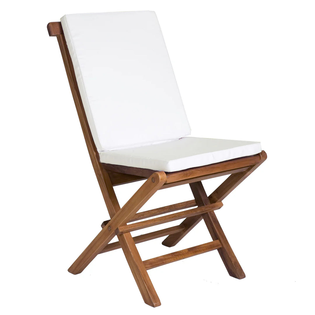 All Things Cedar 9-Piece Teak Butterfly Extension Table & Folding Chair Set – White Cushions