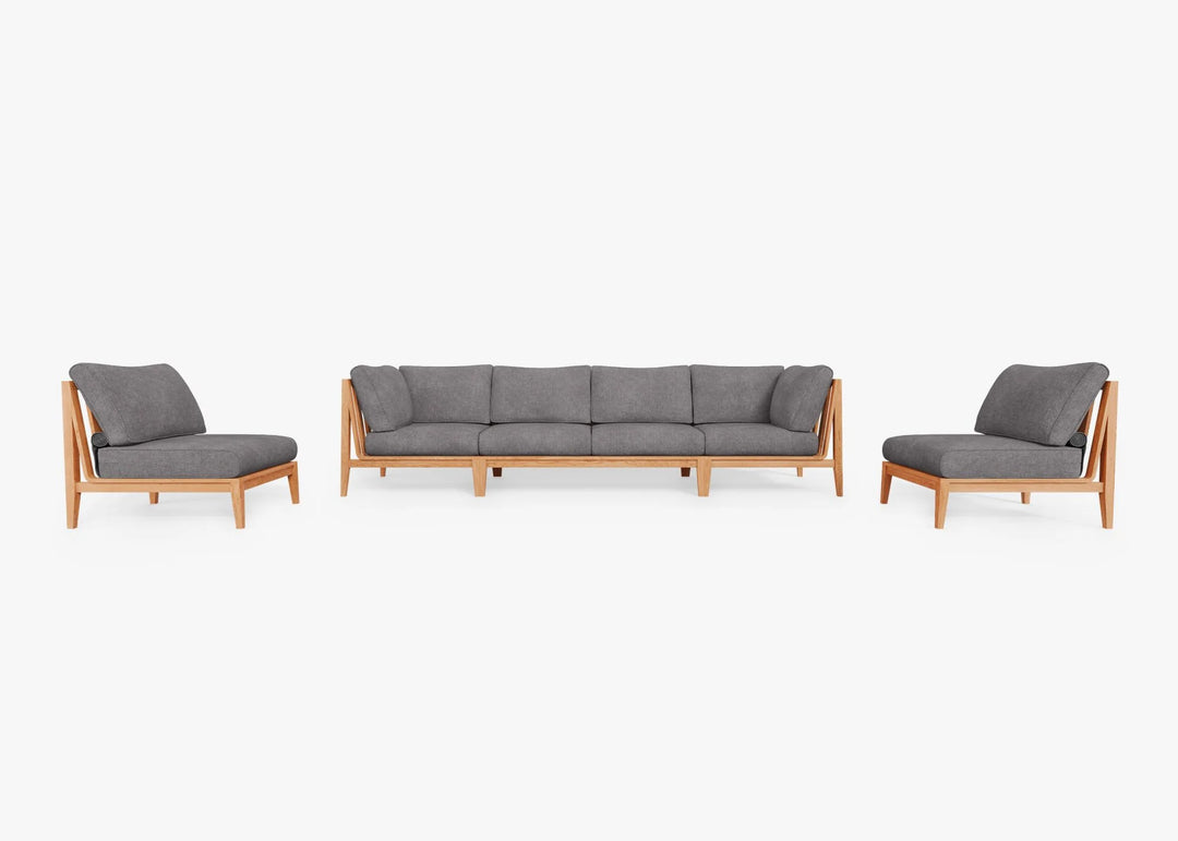 Outer Teak Outdoor Sofa with Armless Chairs - 6 Seat