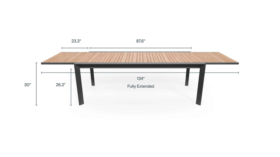 Outer Teak + Aluminum Outdoor Expandable Dining Table + 12 Teak Director's Chairs