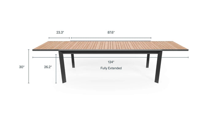 Outer Teak + Aluminum Outdoor Expandable Dining Table + 12 Teak Director's Chairs