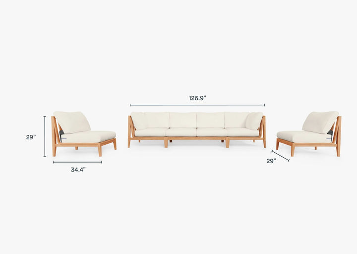 Outer Teak Outdoor Sofa with Armless Chairs - 6 Seat