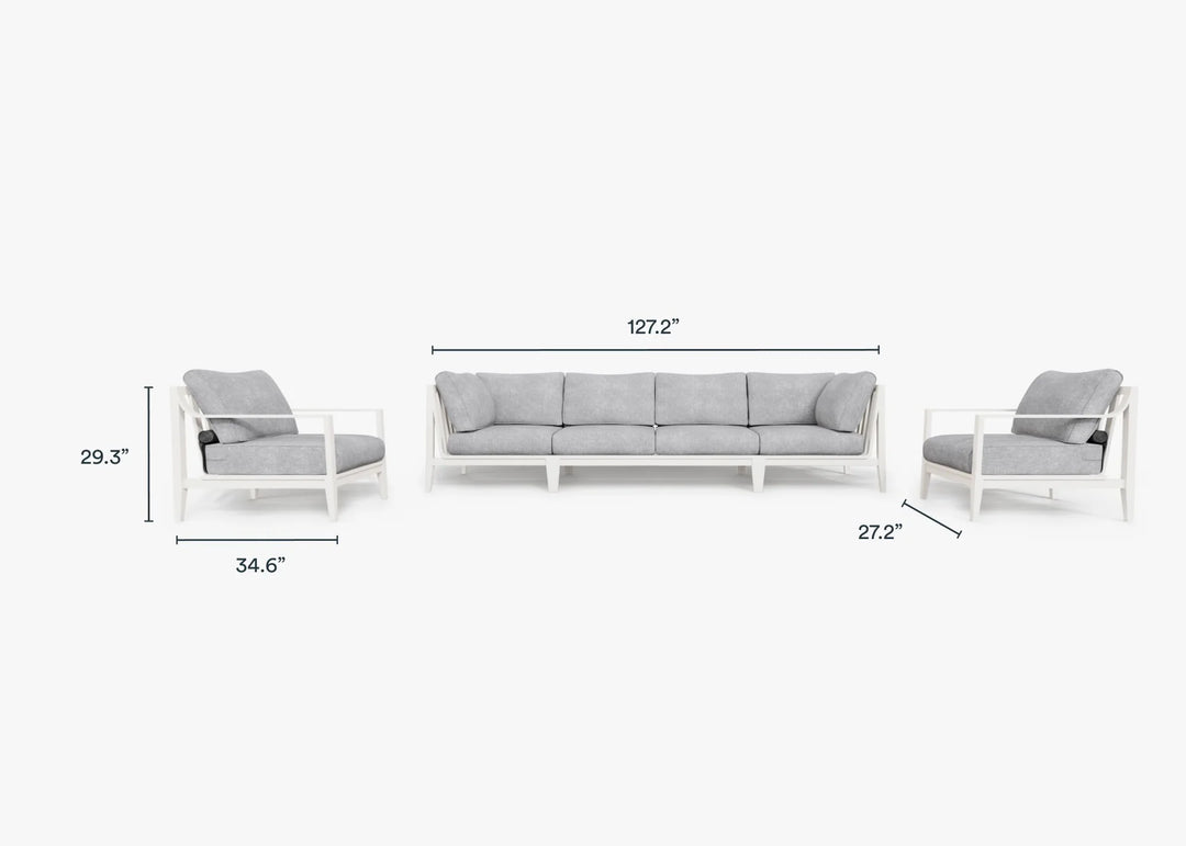 Outer White Aluminum Outdoor Sofa with Armchairs - 6 Seat