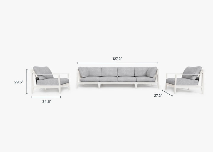 Outer White Aluminum Outdoor Sofa with Armchairs - 6 Seat