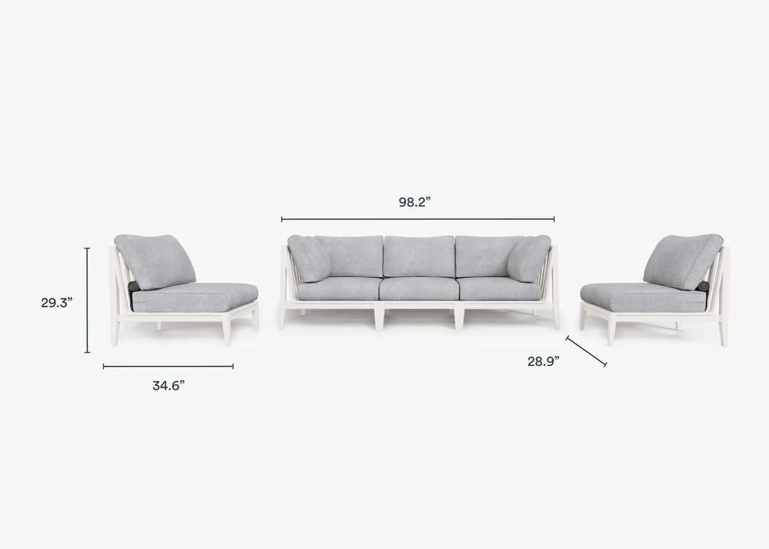 Outer White Aluminum Outdoor Sofa with Armless Chairs - 5 Seat
