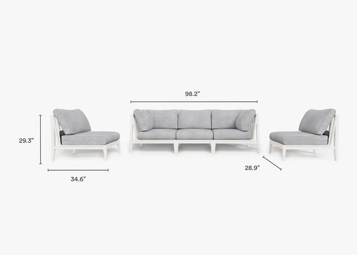 Outer White Aluminum Outdoor Sofa with Armless Chairs - 5 Seat