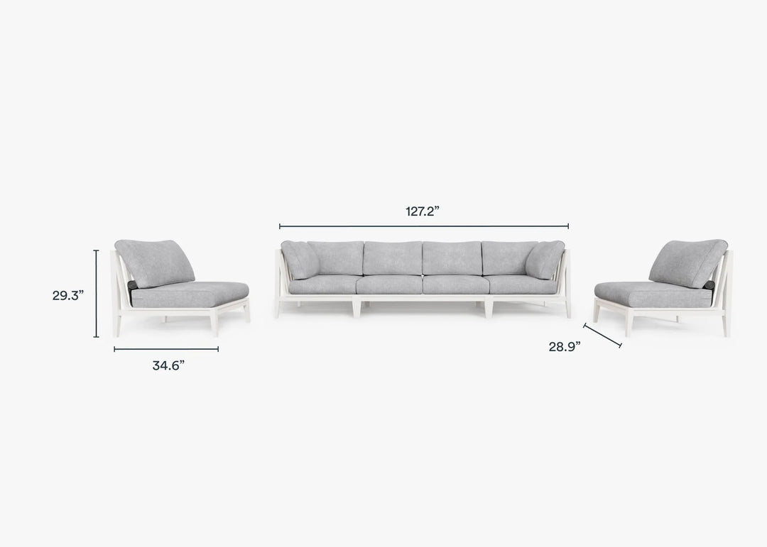 Outer White Aluminum Outdoor Sofa with Armless Chairs - 6 Seat