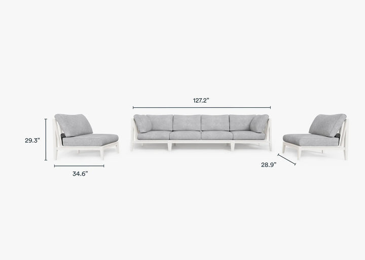 Outer White Aluminum Outdoor Sofa with Armless Chairs - 6 Seat