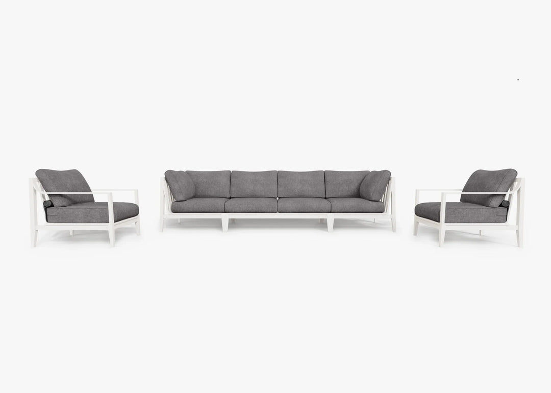 Outer White Aluminum Outdoor Sofa with Armchairs - 6 Seat