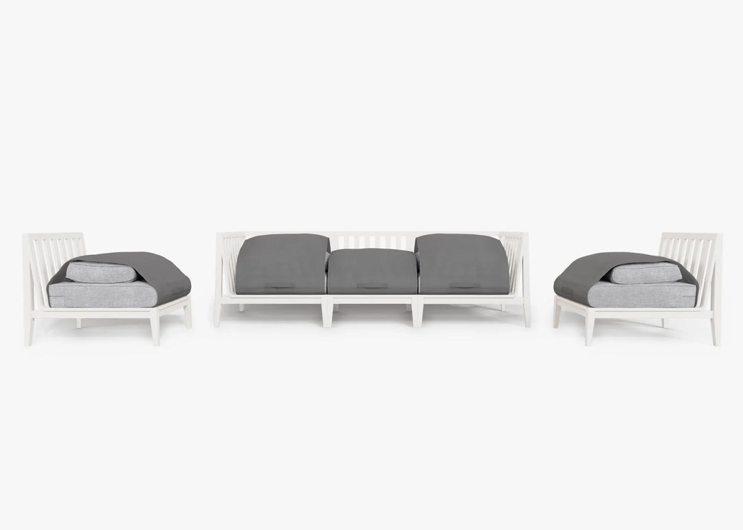 Outer White Aluminum Outdoor Sofa with Armless Chairs - 5 Seat