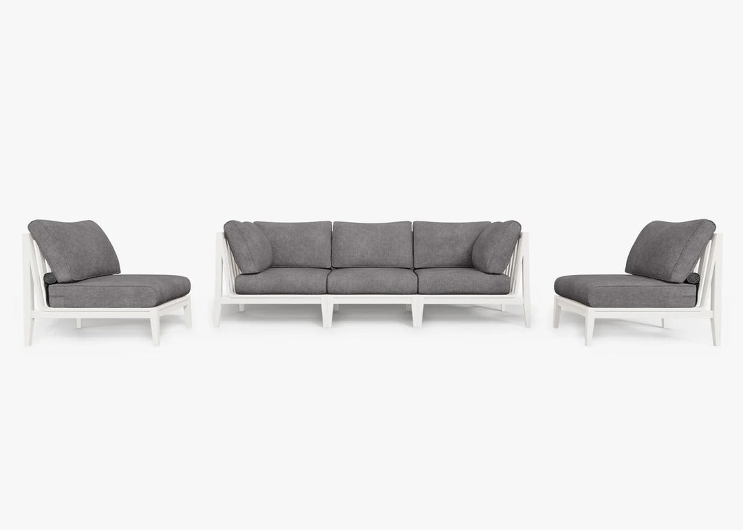 Outer White Aluminum Outdoor Sofa with Armless Chairs - 5 Seat