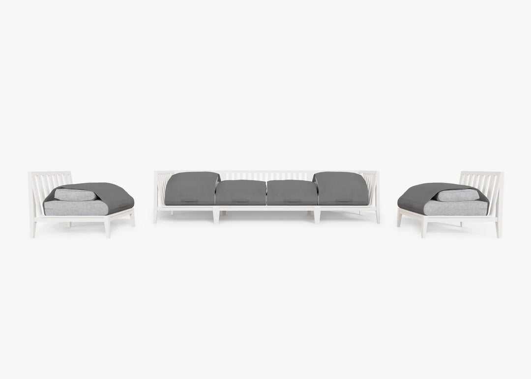 Outer White Aluminum Outdoor Sofa with Armless Chairs - 6 Seat