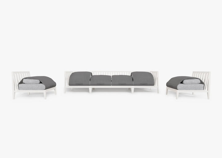 Outer White Aluminum Outdoor Sofa with Armless Chairs - 6 Seat