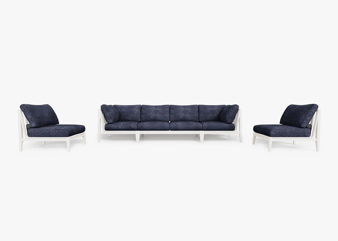 Outer White Aluminum Outdoor Sofa with Armless Chairs - 6 Seat