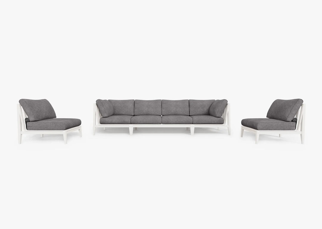 Outer White Aluminum Outdoor Sofa with Armless Chairs - 6 Seat