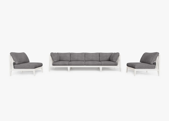 Outer White Aluminum Outdoor Sofa with Armless Chairs - 6 Seat
