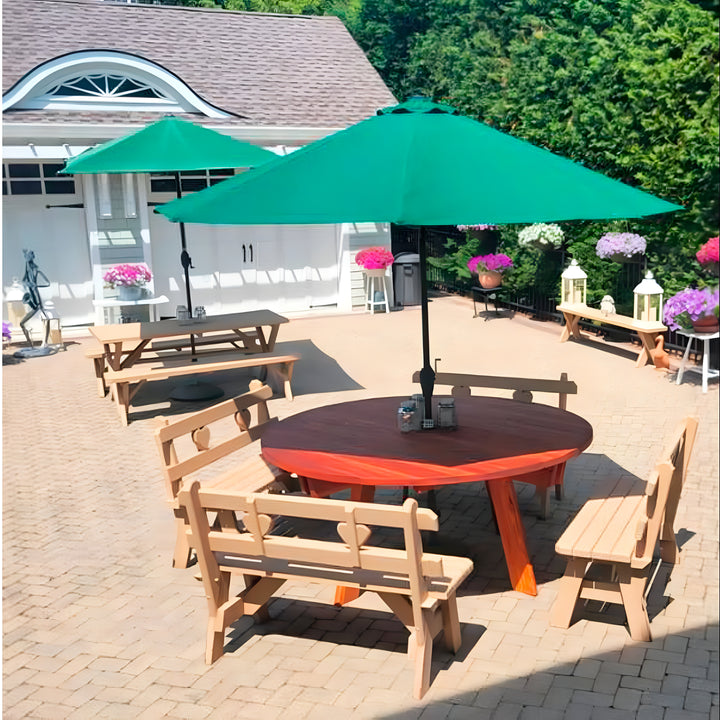 Super Deck Round Redwood Picnic Table