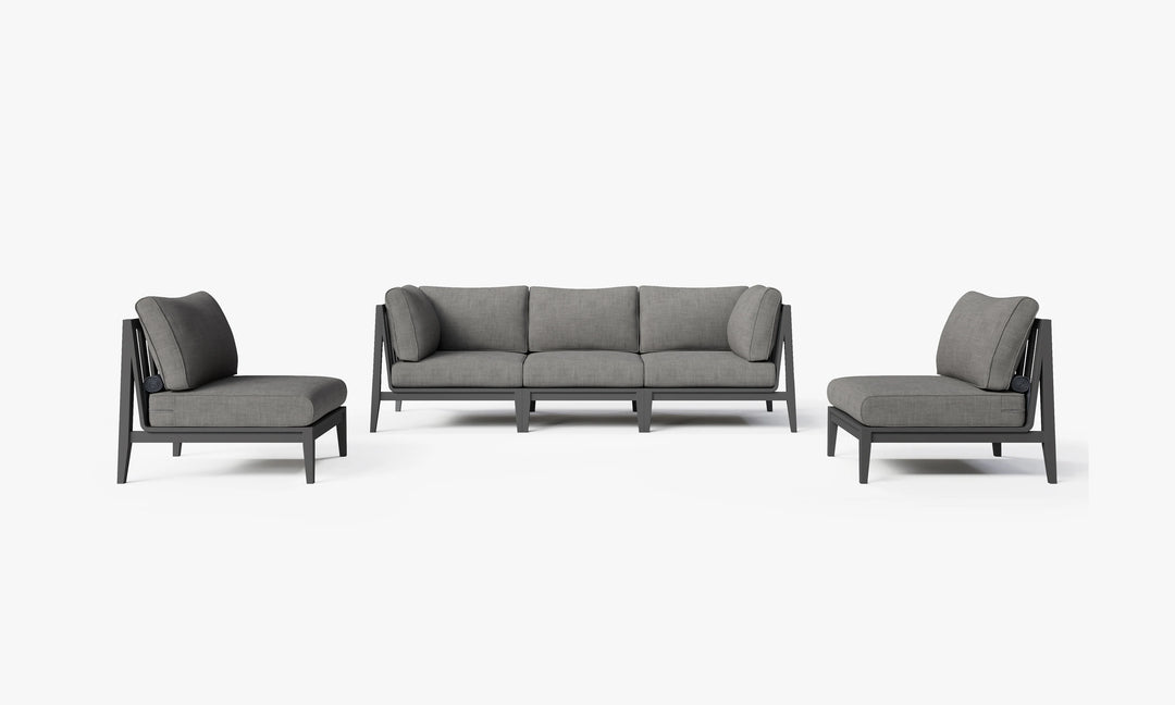 Outer Charcoal Aluminum Outdoor Sofa with Armless Chairs - 5 Seat