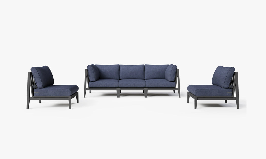 Outer Charcoal Aluminum Outdoor Sofa with Armless Chairs - 5 Seat