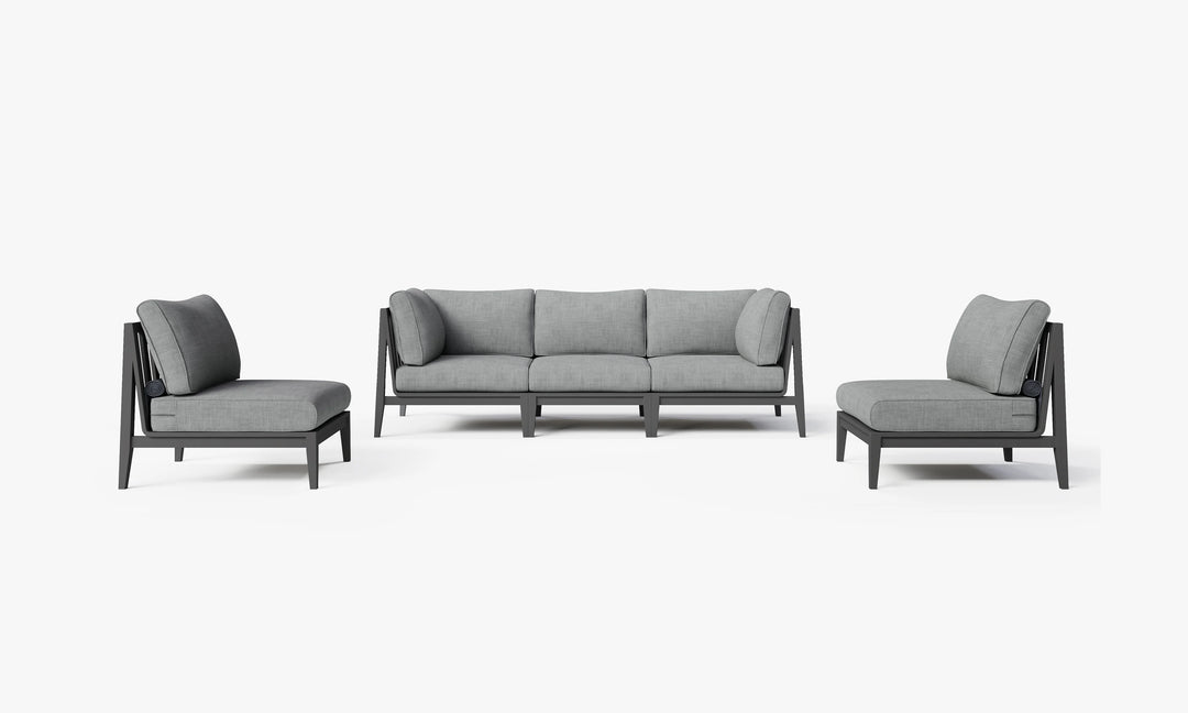 Outer Charcoal Aluminum Outdoor Sofa with Armless Chairs - 5 Seat