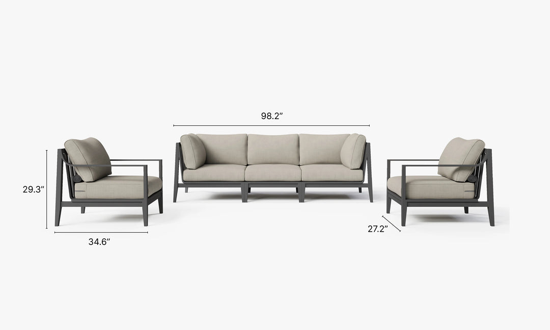 Outer Charcoal Aluminum Outdoor Sofa with Armchairs - 5 Seat