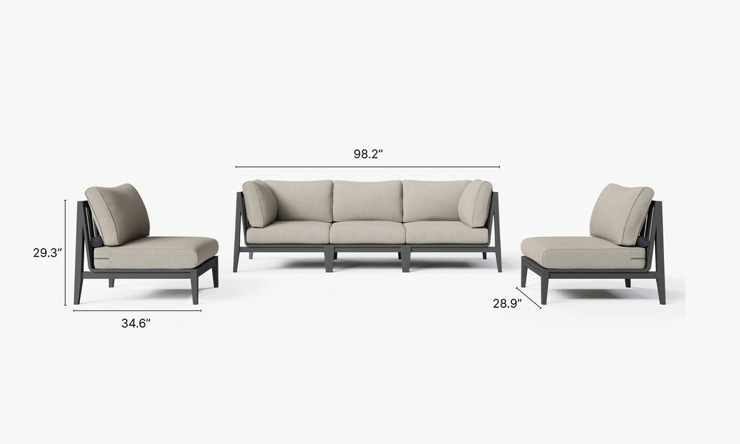 Outer Charcoal Aluminum Outdoor Sofa with Armless Chairs - 5 Seat