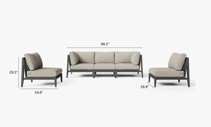 Outer Charcoal Aluminum Outdoor Sofa with Armless Chairs - 5 Seat