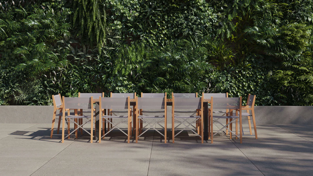 Outer Teak + Aluminum Outdoor Expandable Dining Table + 12 Teak Director's Chairs